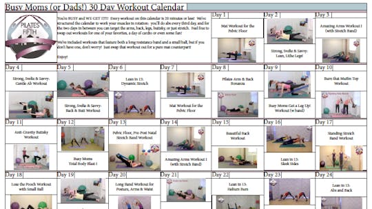 Workout Calendars and Plans by Pilates on Fifth