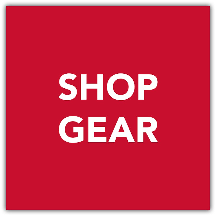 white text on red background - shop gear